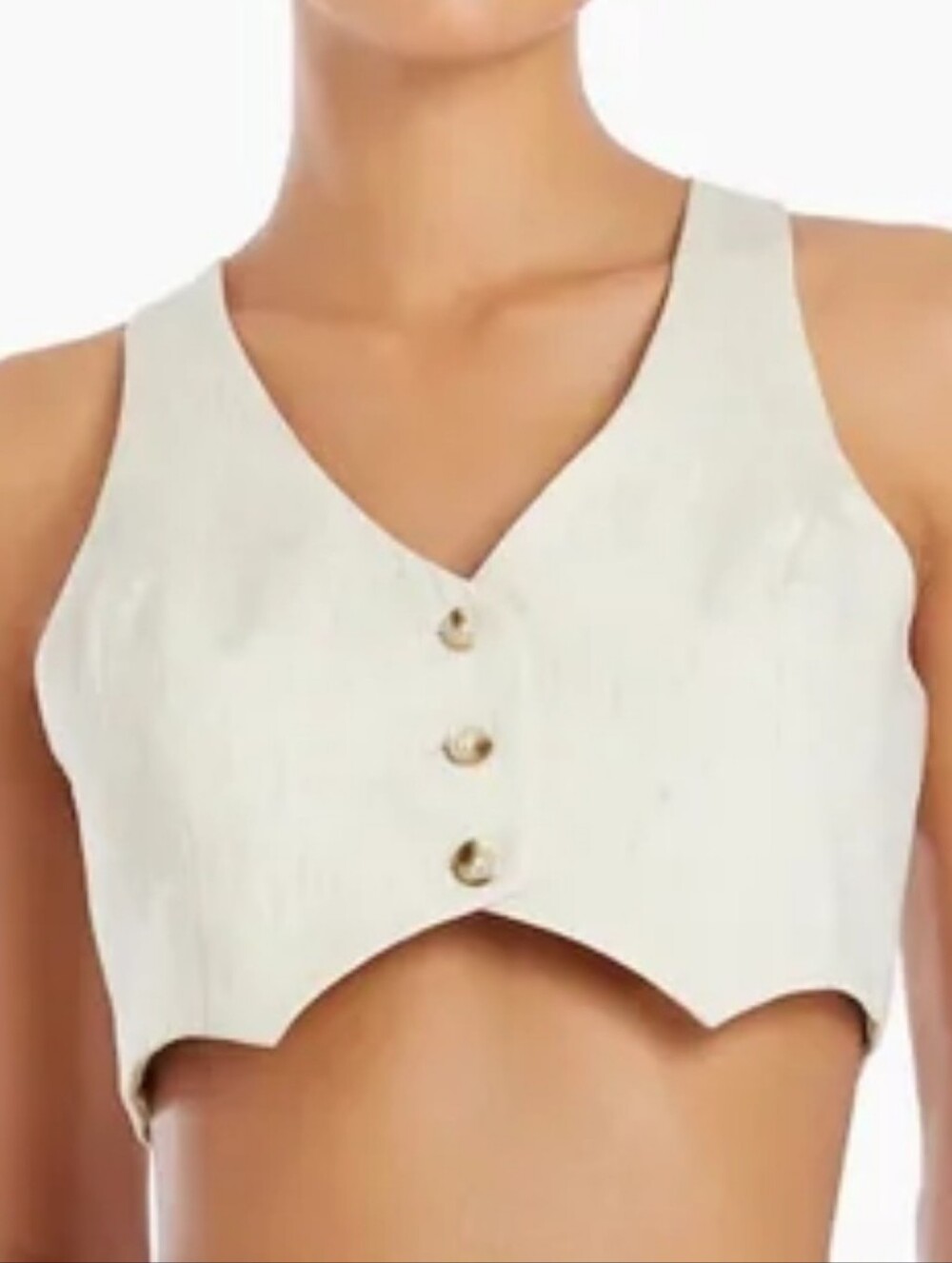 Amanda Uprichard Cream Linen Blend Cropped Vest Xs